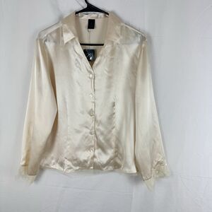 Cabernet Cream Pajama Top 100% Silk Lace Hem Size M Coquette Minimalist